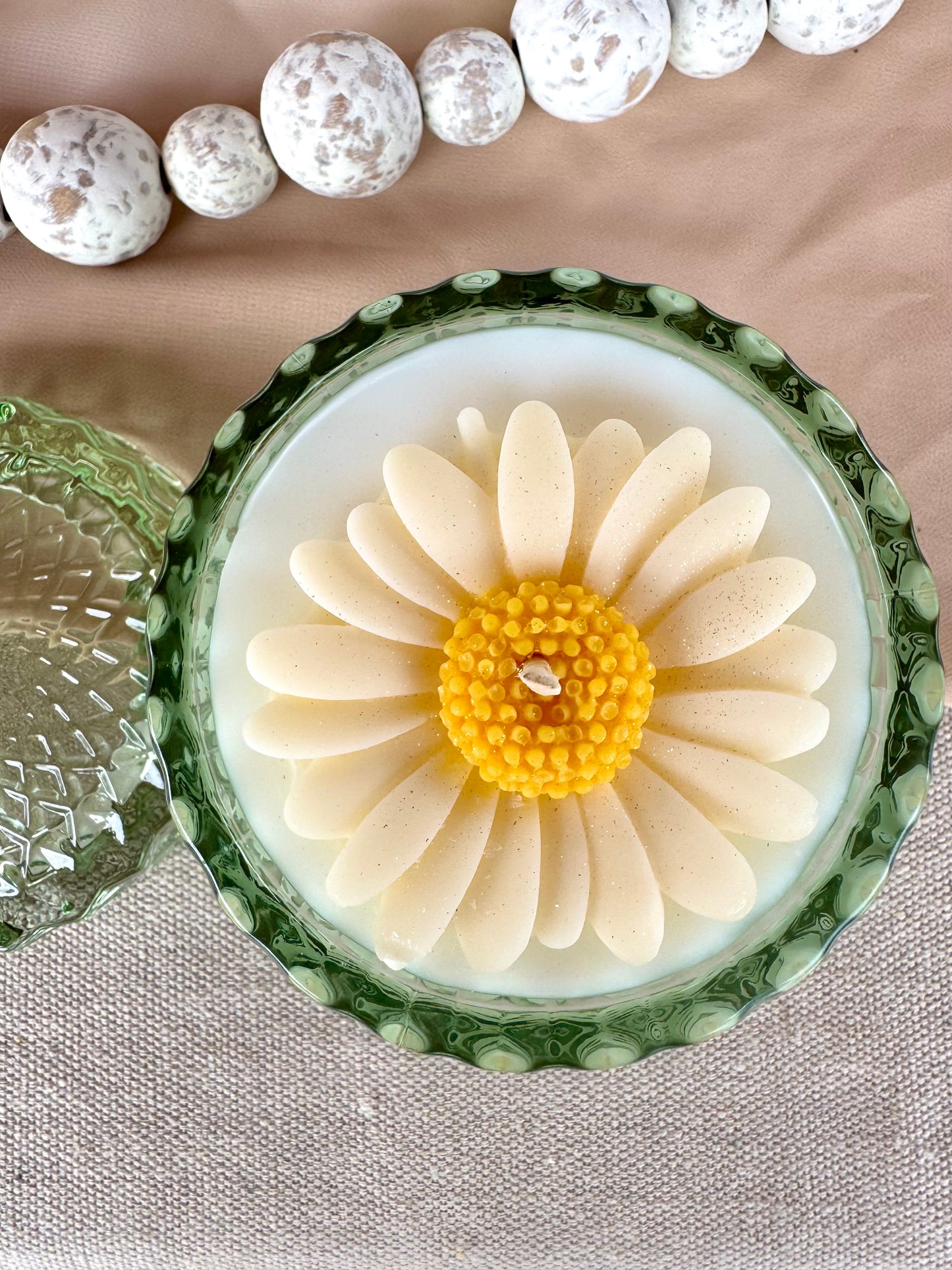 Green Glass Flower Candle